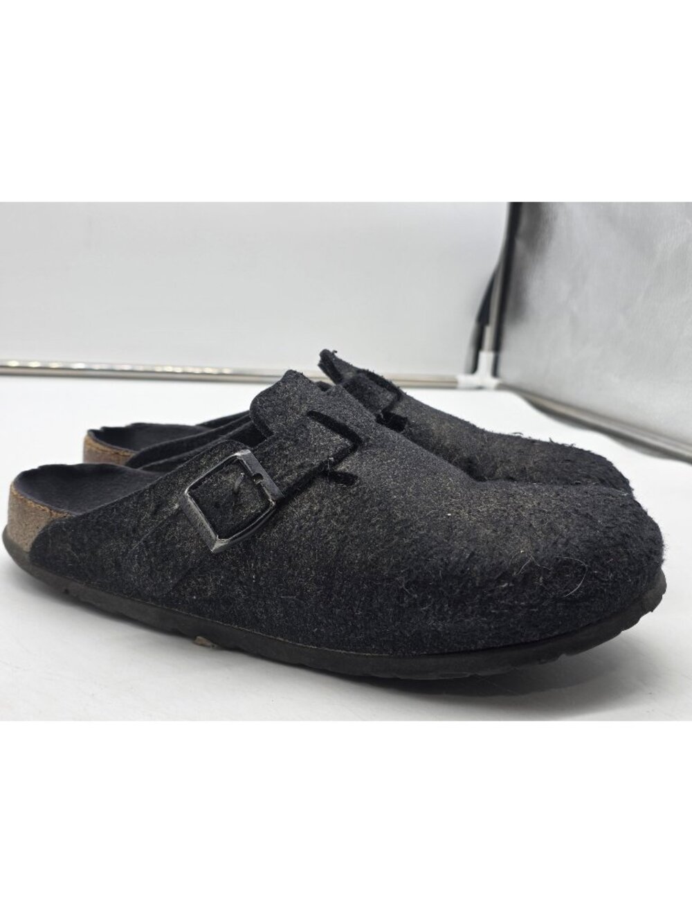 Birkenstock Boston Shoes Womens Size 9 Black Wool Clog Slip On Comfort Damaged